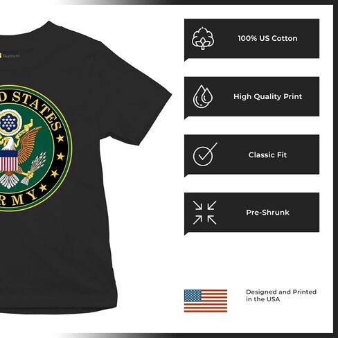 United States Army Crest Youth T-Shirt Insignia US Military Veteran DD 214 Patriotic Armed Forces Licensed Kids in Saudi Arabia