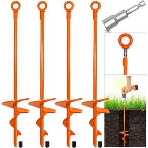 15" Upgraded Earth Ground Anchor,4 Pack Spiral Earth Anchors for Trampoline,Shed Anchor Swing Set for High Winds,Heavy Duty Earth Anchors for Tents,Canopies,Adapter Included