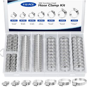 110 قطعة من مشابك خرطوم Bonison - مشبك خرطوم من الفولاذ المقاوم للصدأ 304 مجموعة متنوعة 1/4 بوصة - 1-1/2 بوصة قابلة للتعديل لخط الوقود والسباكة والسيارات والتطبيقات الميكانيكية والأنابيب والأنابيب والحديقة in Kuwait