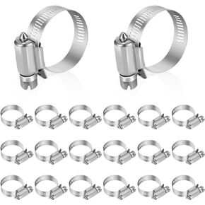 Hose Clamp, Stainless Steel Hose Clamps 1 Inch to 2 Inch, Large Adjustable Worm Gear Hose Clamps Assortment Kit Hose Pipe Tool for Fuel Line, Plumbing, Automotive Mechanical, 20 PCS Hose Clamp Set