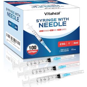 100 Pack 3ml Syringes with Needle, 23 Ga 1.0 inch Needle Luer Lock Syringe, Individually Packaged