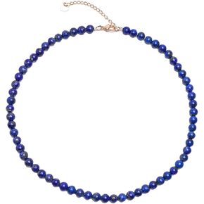 Handmade Womens Girls 6 Mm Beaded Necklace Choker with 5cm Extender - Natural Gemstones Healing Crystal Jewelry (Blue Lapiz Lazuli)