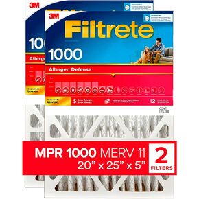 Filtrete 20x25x5 Air Filter, MPR 1000, MERV 11, Micro Allergen Defense Pleated 5-Inch Air Filters, 2 Filters, White