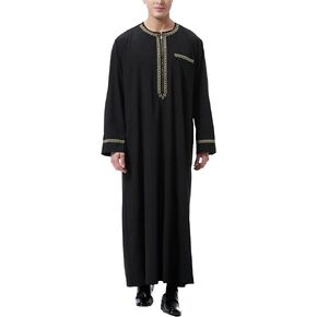 LVCBL Kaftan for Men Long Sleeve Mens Thobe Big And Tall Muslim Clothes Dubai Caftan Gown