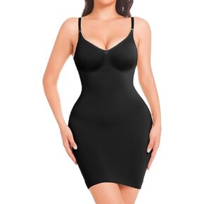 Women's Shapewear Slips for Under Dresses Tummy Control Full Slip Dress Seamless Body Shaper Spaghetti Strap Cami Dress