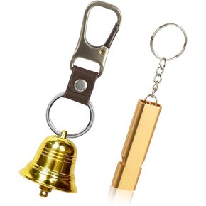 Fhmidic Loud Bear Bell with Whistle Set for Hikers, 3 in 1 Hiking Gear Solid Brass Bear Bells with Silencer, Carabiner and Emergency Whistle for Survival, Hiking, Camping, Climbing