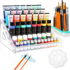 6 Layers Acrylic Paint Organizer Paint Rack with Paint Brush Holder, Paint Holder for Craft Paint Storage Organizer, Paint Bottle Organizer for 2 oz acrylic paint storage