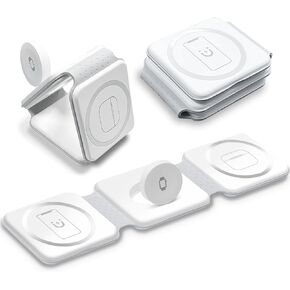 3 in 1 Wireless Charger for Apple,Magnetic Foldable 3 in 1 Charging Station,Travel Charger for Multple Devices for iPhone 15/14/13/12 Series,Apple Watch All Series，Airpods(Adapter not Included)