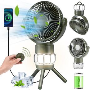 MAXEVE 3-in-1 Portable Camping Battery Powered Fan with LED Lantern, Fan 8H Timer 270°Rotation Battery Operated Fan, 10400mAh Rechargeable USB Desk Beach Fan with Hook&Tripod, Super Quiet