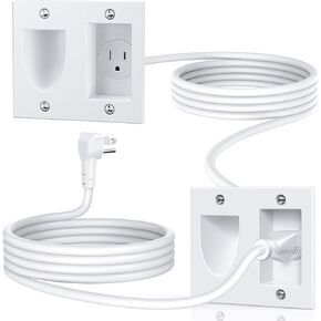 ELECPOW White in-Wall Cable Management Kit for Wall Mounted TVs - Recessed Pro Power Installation Kit - Single AC Outlet Cord Hider - Power Your Devices & Hide All Cables Behind The Wall.