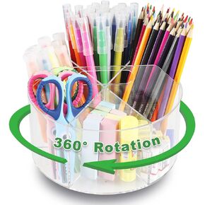 Acrylic Pen Holder Pencil Organizer, 360-degree Rotating Clear Desk Holder Desk Stationery Crayon Organizer Caddy Acrylic Pencil Holder Rotating Pen Holder For School Home Office