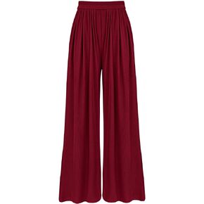 BTFBM Women's Casual Wide Leg Pants Spring Summer Clothes Pleated Elastic Waist Loose Palazzo Knit Trousers with Pockets