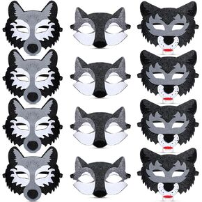 12 Pcs Wolf Mask Costume Animal Mask Felt Half Face Mask Wolf Birthday Party Supplies for Halloween Masquerade Kid Adult Dress up Anime Wild Animal Cosplay Accessory Wolf Party Decorations, 3 Styles