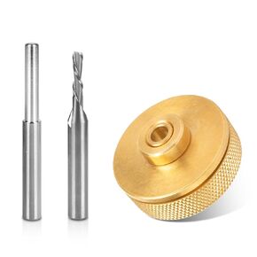 71333 Solid Brass Router Inlay Set for 1/4 Templates High RPM Routing, Includes 1/8" Carbide Spiral Bit + 1/4 Shank, Universal Quick Change Bushing, Retainer Nut, Collar, Alignment Pin