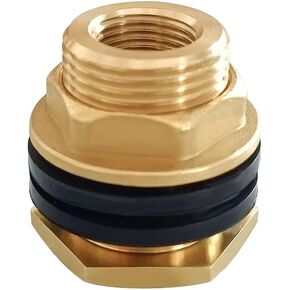Joywayus 3/8" NPT Female 1/2" Male Soild Brass Water Tank Connector Bulkhead Tank Fitting With 2 Rubber Ring Stablizing