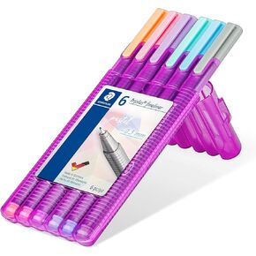 Staedtler triplus fineliner, Triangular Pens 0.3mm, Includes Easel Case for Home & Travel, 6 Pastel Colors, 334 SB6 PA