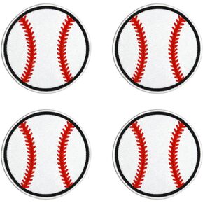 4 PCS Baseball Patch, 3"x3" Baseball Iron on/Sew on Patches DIY Embroidered Applique for T-Shirts, Jackets, Caps, Bags