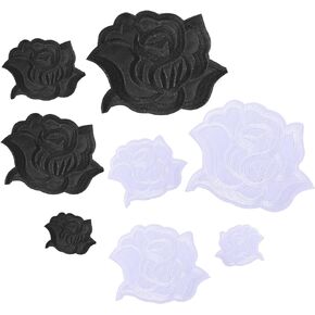 8pcs Black Iron On Rose Flower Patches for Clothes Designs Fabric Repair Patches 4 Size Embroidered Sew On Flower Patches Cool Applique Patches for Jacket Jeans Sweater Hats Shoes Bags for Women