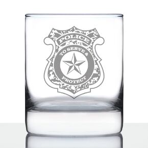 Police Badge Old Fashioned Rocks Glass - Law Enforcement Whiskey Glass Gifts for Men and Women in the Police Force - 10.25 Oz Whisky Tumbler Glasses
