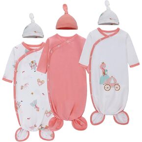 مجموعة فساتين معقودة للأطفال حديثي الولادة مع قبعة مكونة من 3 قطع ملابس للرضع مجموعة ملابس منزلية in Kuwait