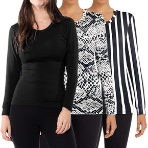 Womens Ultra Soft Midweight Baselayer Top | All Season Thermal Scoop Neck Long Sleeve Shirt | Multi Packs