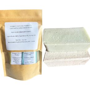 Castile Olive Oil and Hemp Soap Bars, 2-Soaps - Hemp and Unscented, 6.5 oz - 100% Pure Olive Oil and Hemp Oil for Face and Body, Gentle for Sensitive Skin, No Added Fragrance, Vegan, Non-GMO