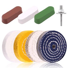 Keadic 8 Pcs 4 Inches Buffing Polishing Wheel Kit 3 pcs Polish Compound, Soft/Fine/Medium/Coarse/Rough Buffer Wheels with 1/2" Arbor Hole Arbor Hole for Bench Grinder