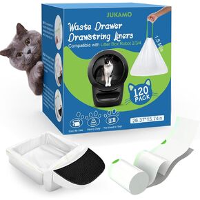 120 Pack Litter Box Robot 3 and 4 Waste Bags, 1.5 Mils Thick Drawstrings Closure Cat Litter Box Bags Liners Compatible with Automatic Self-Cleaning Robot, Replacement Waste Drawer Liners