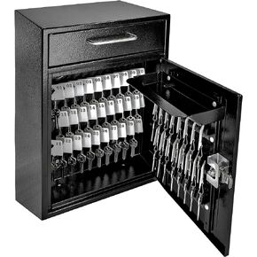 Mail Boss 8154 - Key Boss - Heavy Duty Commercial Grade Steel High Security Adjustable Key Cabinet - 105 Position Organizer Drop Box Locking Safe, with Keyed Lock, Black