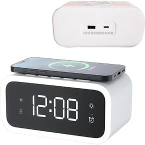 Smart LED Large Screen Wireless Charging Alarm Clock - Multifunctional for Heavy Sleepers, with Night Light and Magnetic Fast Charging, Wireless Clock Charger, dimmable Alarm Clock