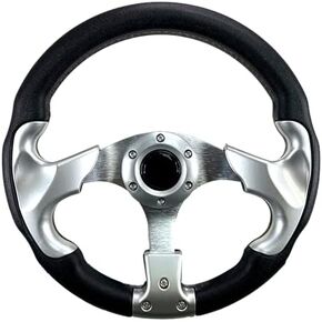 Pactrade Marine Boat Pontoon Non-Magnetic Steering Wheel Aluminum Frame Polyurethane (PU) Sleeves 3 Spokes 12-1/2" Diameter Aluminum Hub with 3/4" Tapered Bore (Silver, Silver Spokes)