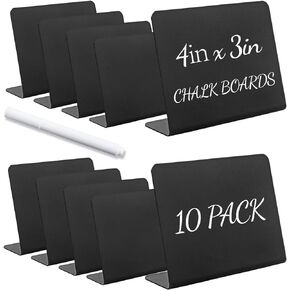 10 Pack Mini Chalkboard Signs for Tabletop Chalkboard Labels, L-Shaped Small Chalkboard Buffet Signs with 1 Erasable Chalk Marker, Food Labels for Party Buffet Wedding Bakery (3 x 4 in)