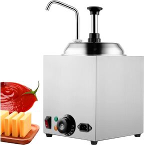 2.65Qt Commercial Hot Fudge Warmer Nacho Cheese Sauce Warmer Stainless Steel Heated Pump Dispenser 86-230℉ for Hot Fudge Cheese Caramel 110V