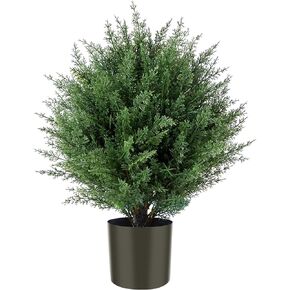 Artificial Cedar Topiary Ball Tree 17''T Artificial Pine Tree Potted Shrubs UV Resistant Outdoors Plant for Home Office Outdoor and Indoor Decor Porch Plants
