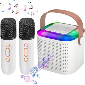 Mini Karaoke Machine for Kids, Portable Bluetooth Karaoke Speaker with 2 Wireless Microphones for Kids Teens, Age 3-12 Years Old for Home Party and Birthday Gifts