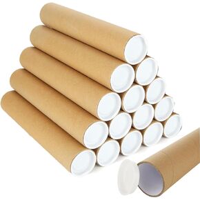 15Pack Mailing Tubes, 2 x 15 Inch Cardboard Mailing Tube with Caps Shipping Poster Tubes for Document, Artwork, Blueprint Storage