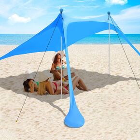 Beach Canopy, Beach Tent Sun Shelter with UPF 50+ UV Protection, 7.5x7.5 FT Beach Shade with Sandbags, Poles and Ground Pegs and Anti-Wind Ropes for Outdoor, Camping, Backyard and Picnics