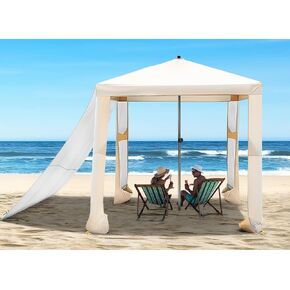 Beach Cabana, 6.2' x 6' Portable Beach Canopy with Side Wall, 4 Adjustable Height, UPF 50+ UV Protection, Easy to Set Up Cool Beach Cabana Tent, Waterproof Beach Shelter for Outdoor Patio