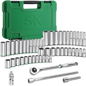 SK 1/4" Drive Socket Set with 216-P Quick-Release Ratchet, 50-Piece, SAE & Metric, SuperKrome Finish, Preminum CR-V Construction, with Storage Suitcase