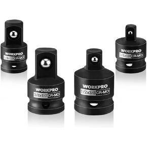 WORKPRO 4-Piece Impact Socket Adapter and Reducer Set, 1/4", 3/8", 1/2" Drive Socket Adapter Set, Impact Driver and Wrench Conversion Kit, Socket Reducer, Premium CR-MO Steel Made