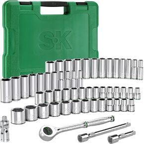SK 3/8" Drive Socket Set with 160-P Ratchet, 55-Piece, SAE & Metric, SuperKrome Finish, Preminum CR-V Construction, with Storage Suitcase