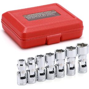 EMENTOL 10PCS 3/8" Drive Universal Joint Socket Set, 6 Point, Metric Universal Flex Socket Set, CR-V, Swivel Head, 10mm - 19mm