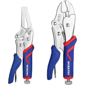 WORKPRO 2-piece Locking Pliers Set, CR-V Steel Locking Pliers, 7 Inch Curved Jaw Locking Plier and 6-1/2 Inch Long Nose Locking Plier, Quick Release, Fit for Clamping Twisting Welding