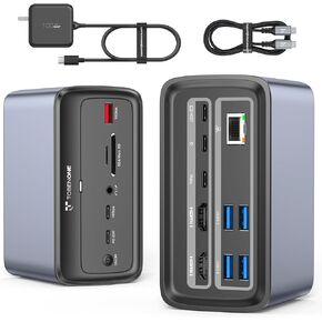 TobenONE USB C Docking Station Triple 4K Display, 100W GaN III Charger, 16-in-1 USB C Laptop Dock with USB C Video Port, Dual HDMI, 7 USB, SD/TF, RJ45 for Thunderbolt 4/3, USB-C Windows
