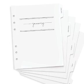 Monthly Tabbed Dividers for A5 Planners, fits Filofax, Kikki K, InkWell Press, Carpe Diem Planners, 6 Ring binder, 5.8" x 8.3" Modern (Planner Not Included)
