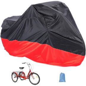 Adult Tricycle Cover Waterproof Outdoor, Bike Covers for 2 Bicycles, Sun Dust Wind Proof Bicycle Cover with Lock Hole, 90.6"L, Ripstop Material, Easy to Carry-Black