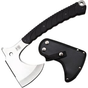 Tac Force- Tactical Tomahawk – Satin Finish Stainless Steel Axe Head, Injection Molded Rubber Handle, Full Tang Construction, Includes Nylon Sheath, Tactical, EDC, Rescue - TF-AXE003S