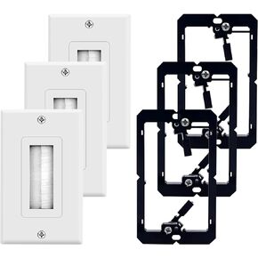 Brush Wall Plate with Mounting Bracket, ZEXMTE Single Gang Low Voltage Wall Plate Cable Pass Through，Cable Wall Plate for Speaker Wire, Coaxial Cable, HDMI/HDTV Cable, Network/Phone Cable,White