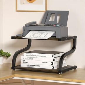 Printer Stand with Storage 2 Tier Desktop Shelf Printer Table Organizer Anti-Slip Heavy Duty Modern Wooden Shelf for Office Home,White