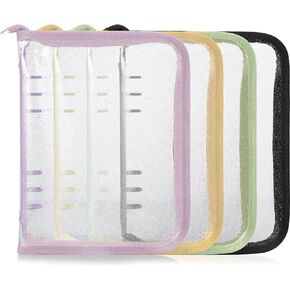 4 قطع غلاف A5 مكون من 6 حلقات غطاء PVC بسحاب غلاف Photocard Binder A5 غلاف مخطط لمجلد الميزانية غلاف دفتر ملاحظات قابل لإعادة الملء لألبوم صور المجلة، 10 بوصة × 7 بوصة